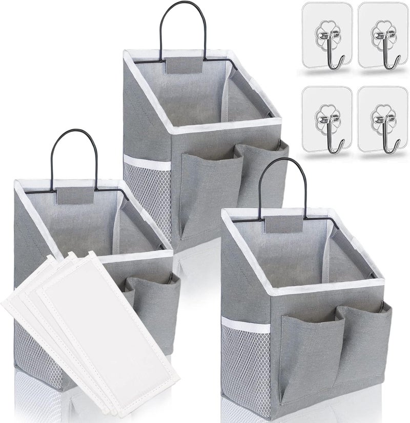 Kanrichu 3pcs Small Wall Hanging Organizer Bag, Linen Fabric Door Hanging Storage Basket with Pockets, Waterproof Bin for Kitchen, Bedroom, Office, RV Camper (Gray) - Image 1
